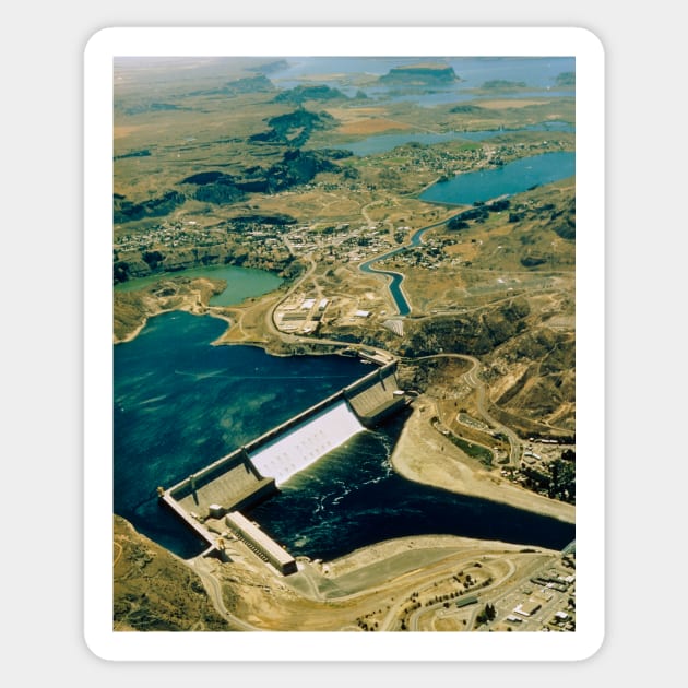 Aerial view of Grand Coulee Dam (T130/0058) Sticker by SciencePhoto